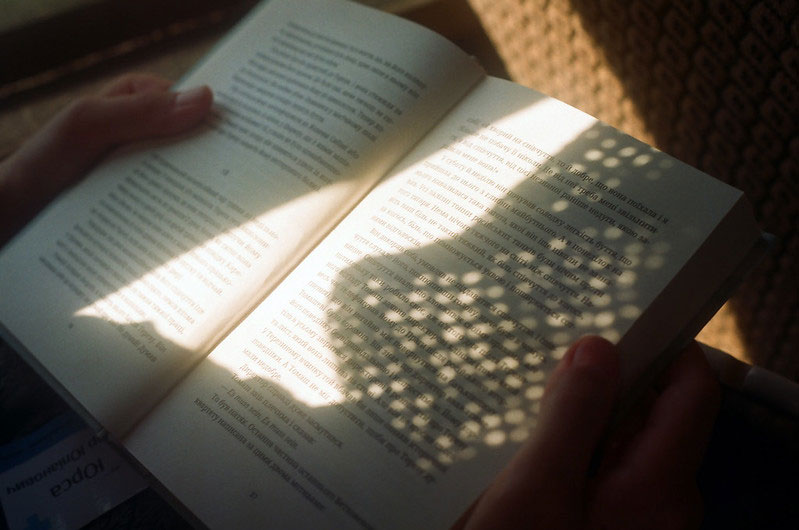 book with sunlight splash